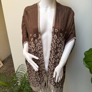 Leopard Print Reversible Ruana, Kimono, Coverup, with Fringe Hem